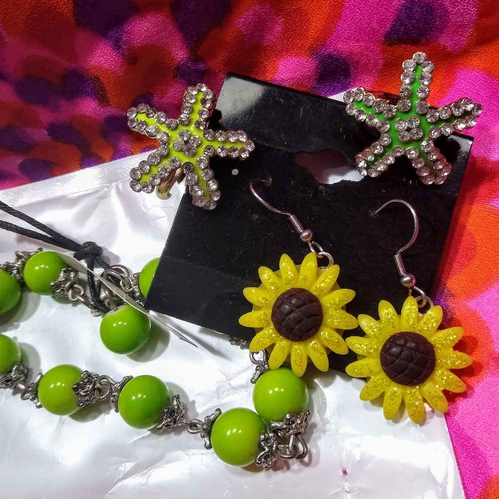 Starfish Ring, Lime Green Beads, or Sunflower Earrings Choice